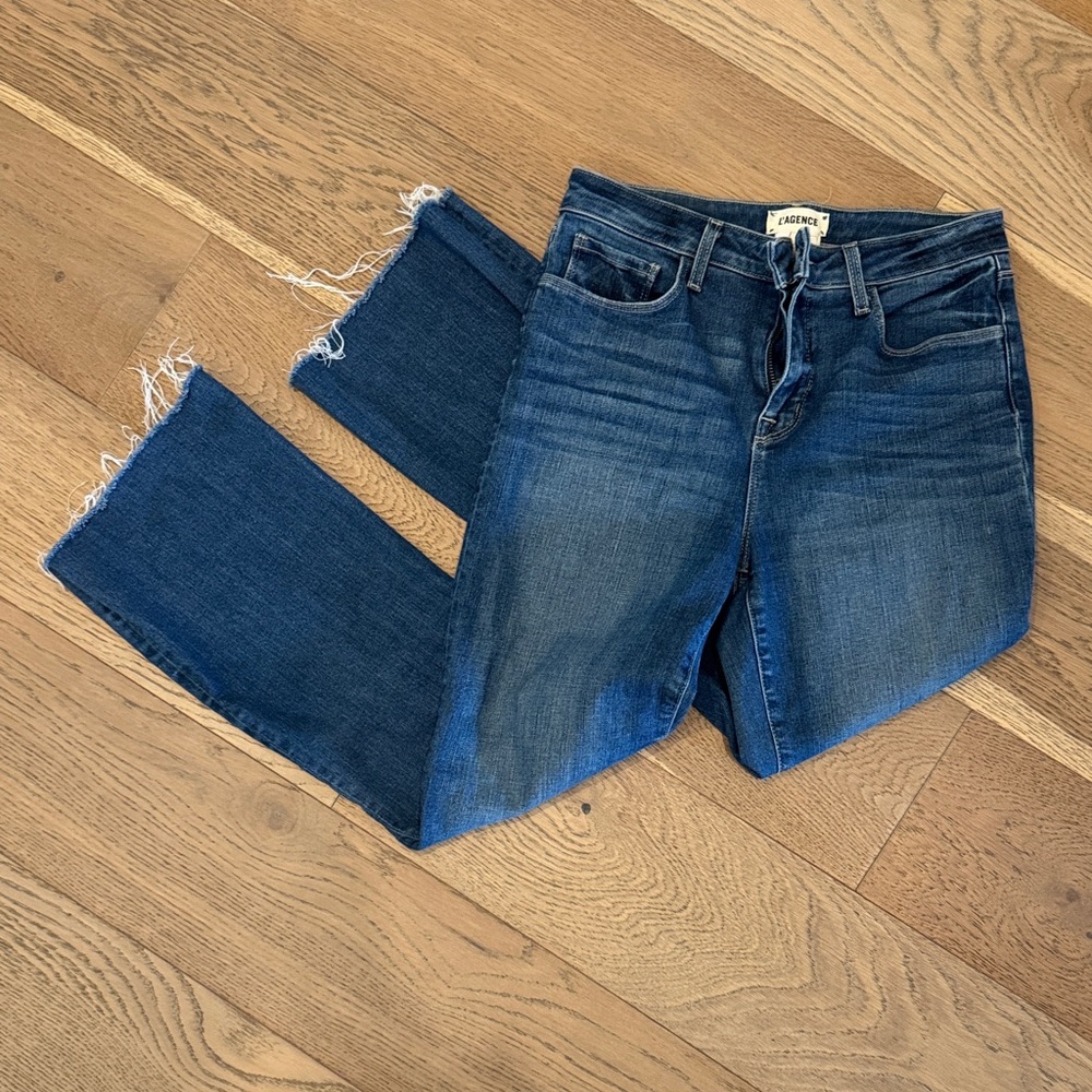 L'agence High Rise Crop Flare Blue Denim Jeans